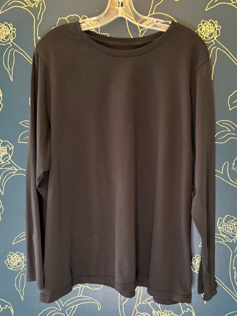 LANDS END cotton LONG SLEEVE TEE plus sized 16w-18w 1X BLACK crew neck